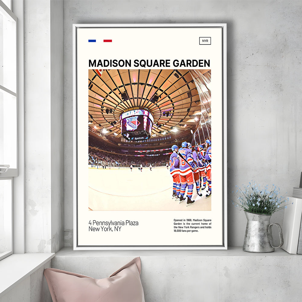 Madison Square Garden Print, NY Rangers Stadium Canvas Art, Man Cave Gift, Floating Framed Canvas Print Wall Art