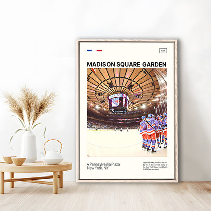 Madison Square Garden Print, NY Rangers Stadium Canvas Art, Man Cave Gift, Floating Framed Canvas Print Wall Art