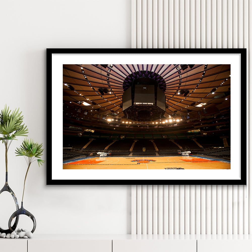 Madison Square Garden, Stadium Canvas, Sport Art, Gift for him, White Border Framed Art Print Wall Decor