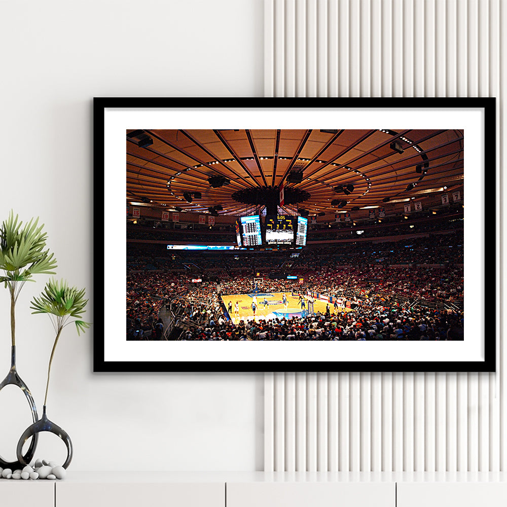 Madison Square Garden in New York, Stadium Canvas, Sport Art, Gift for him, White Border Framed Art Print Wall Decor