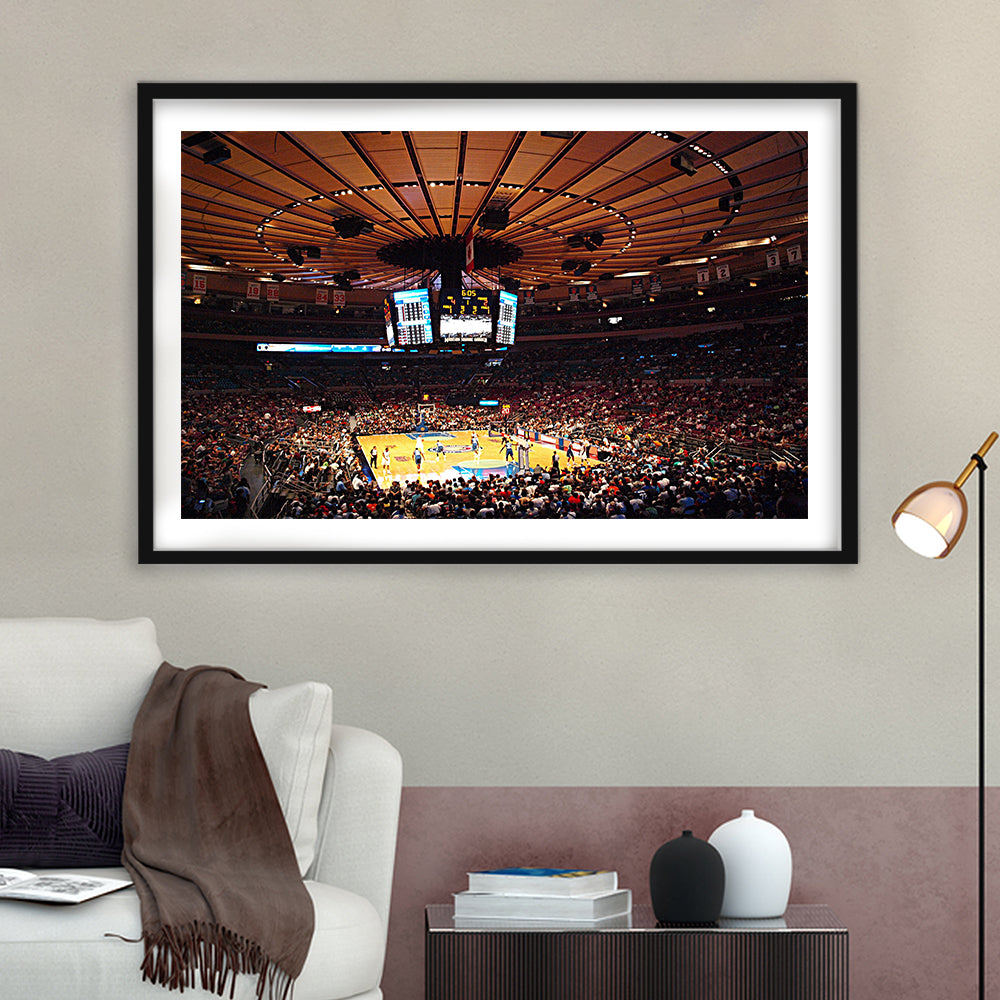 Madison Square Garden in New York, Stadium Canvas, Sport Art, Gift for him, White Border Framed Art Print Wall Decor