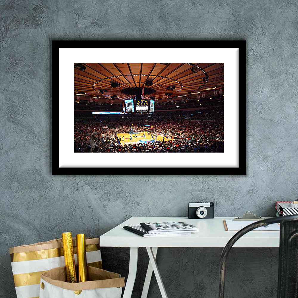 Madison Square Garden in New York, Stadium Canvas, Sport Art, Gift for him, White Border Framed Art Print Wall Decor