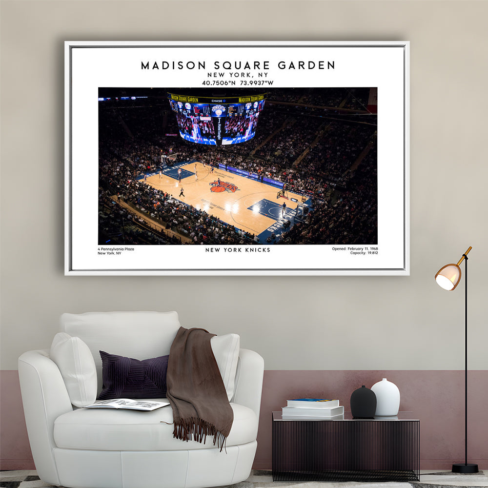Madison Square Garden, NY Knicks Basketball Stadium Wall Art Print, Framed Canvas Print Wall Art