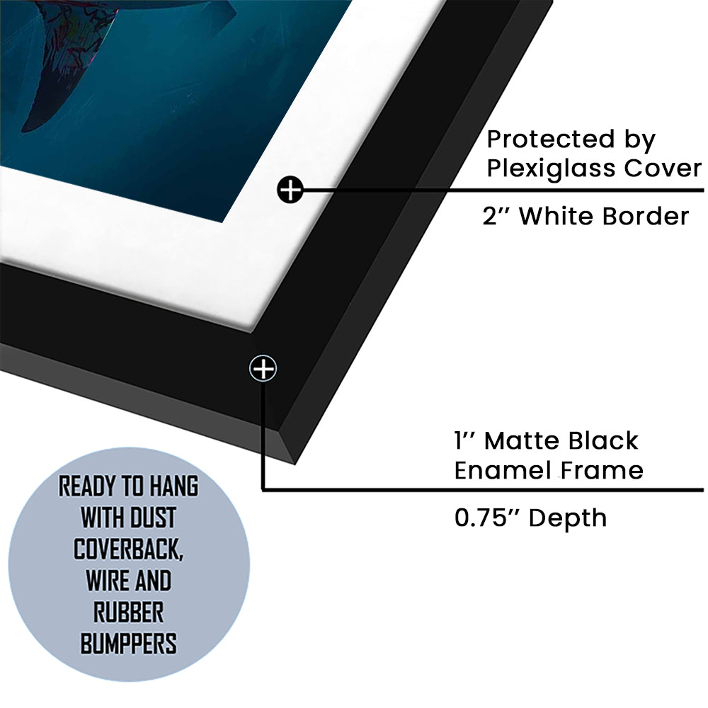 Magnificent Great White Shark Graffiti An Exquisite, Capturing The Essence, Framed Art Print White Border
