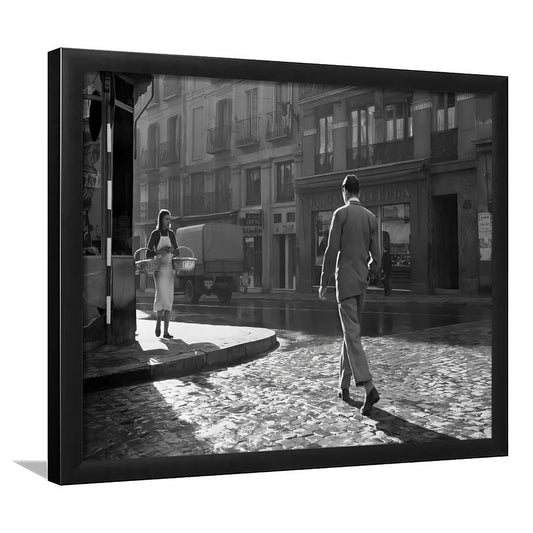 Main Street of Calle Mayor Madrid Framed Art Print Wall Decor, Spain 1950s, Black and White Print, Retro Wall Decor