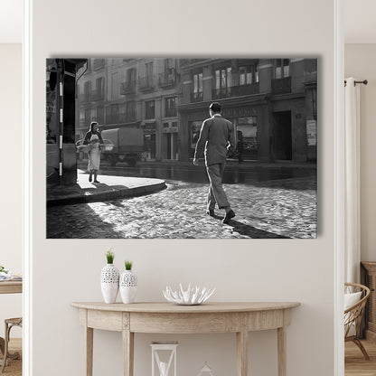Main Street of Calle Mayor Madrid Canvas Print Wall Art, Spain 1950s, Black and White Print, Retro Wall Decor