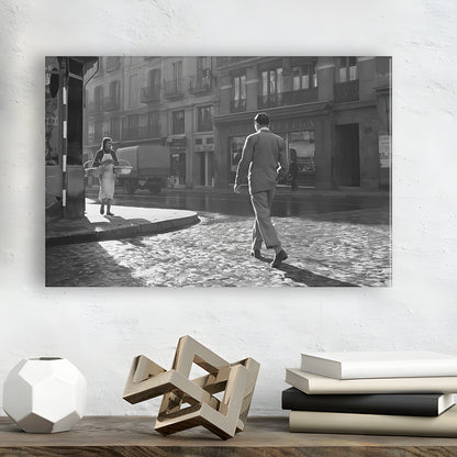 Main Street of Calle Mayor Madrid Canvas Print Wall Art, Spain 1950s, Black and White Print, Retro Wall Decor