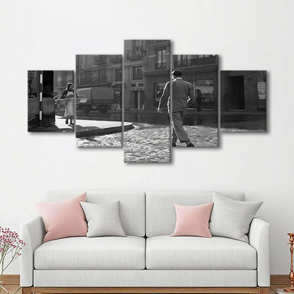 Main Street of Calle Mayor Madrid Mixed Canvas Print Wall Art, Spain 1950s, Black and White Print, Retro Wall Decor