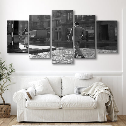 Main Street of Calle Mayor Madrid Mixed Canvas Print Wall Art, Spain 1950s, Black and White Print, Retro Wall Decor