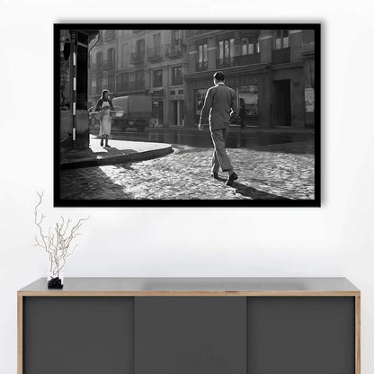 Main Street of Calle Mayor Madrid Framed Art Print Wall Decor, Spain 1950s, Black and White Print, Retro Wall Decor
