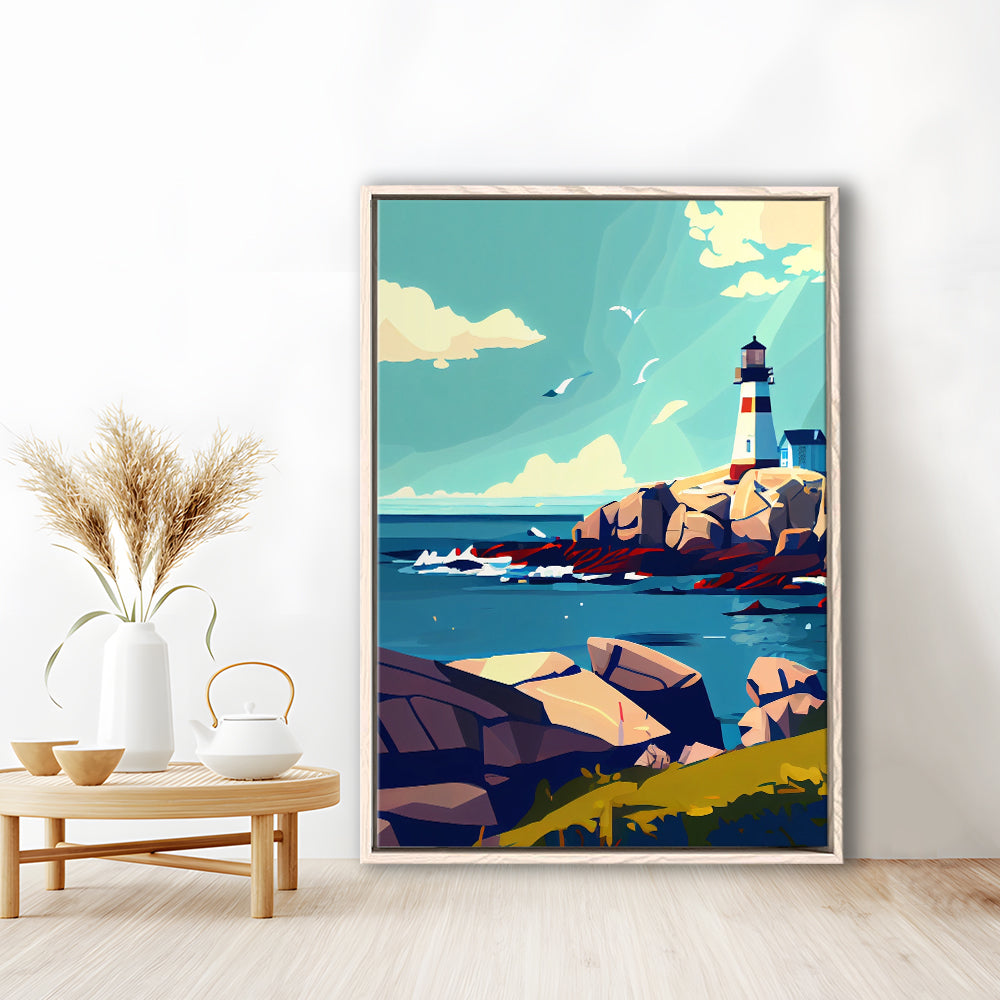 Maine Retro Art Print, Maine City Wall Art, Floating Framed Canvas Print, Framed Picture, Painting Canvas