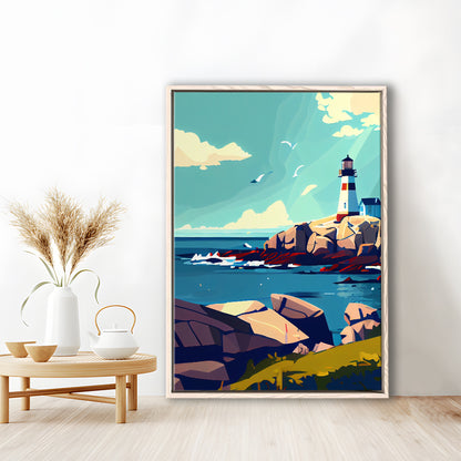 Maine Retro Art Print, Maine City Wall Art, Floating Framed Canvas Print, Framed Picture, Painting Canvas