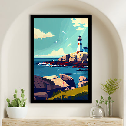 Maine Retro Art Print, Maine City Wall Art, Framed Art Print, Picture Framed, Painting Art