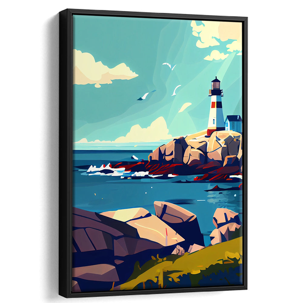 Maine Retro Art Print, Maine City Wall Art, Floating Framed Canvas Print, Framed Picture, Painting Canvas
