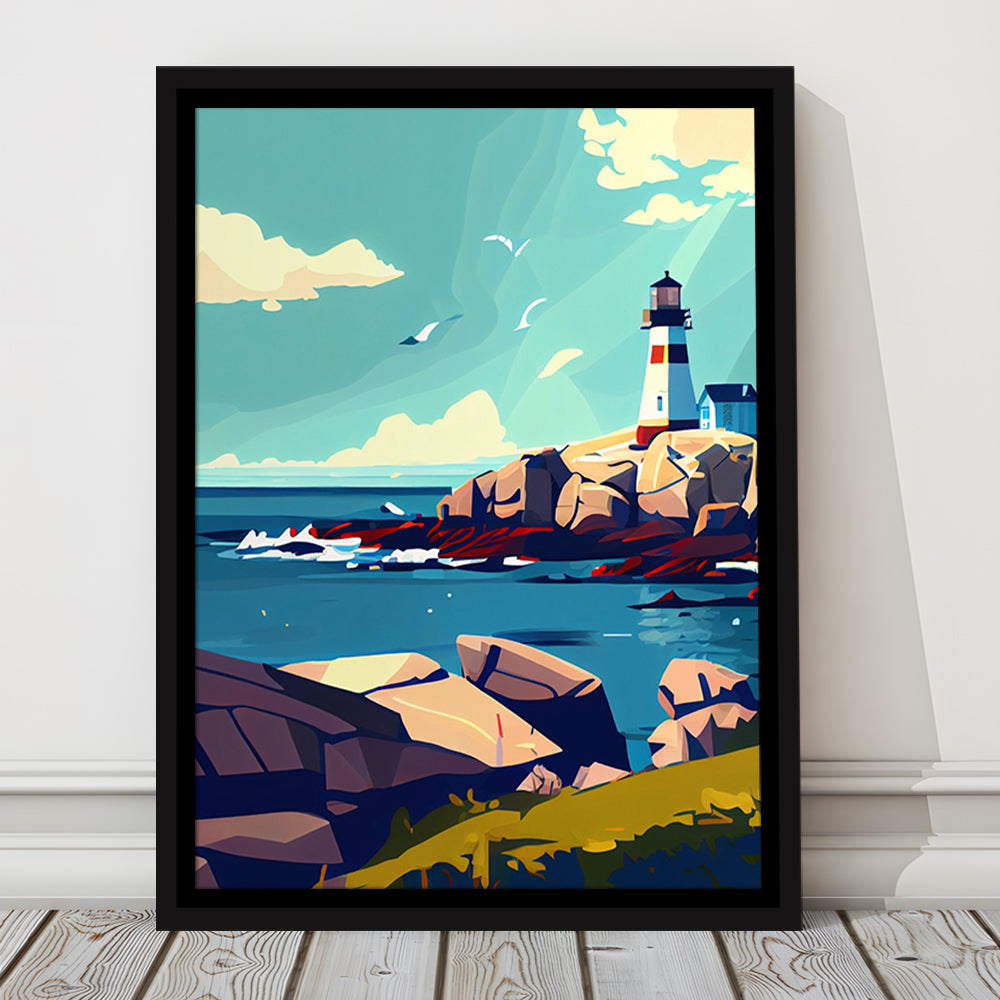 Maine Retro Art Print, Maine City Wall Art, Floating Framed Canvas Print, Framed Picture, Painting Canvas