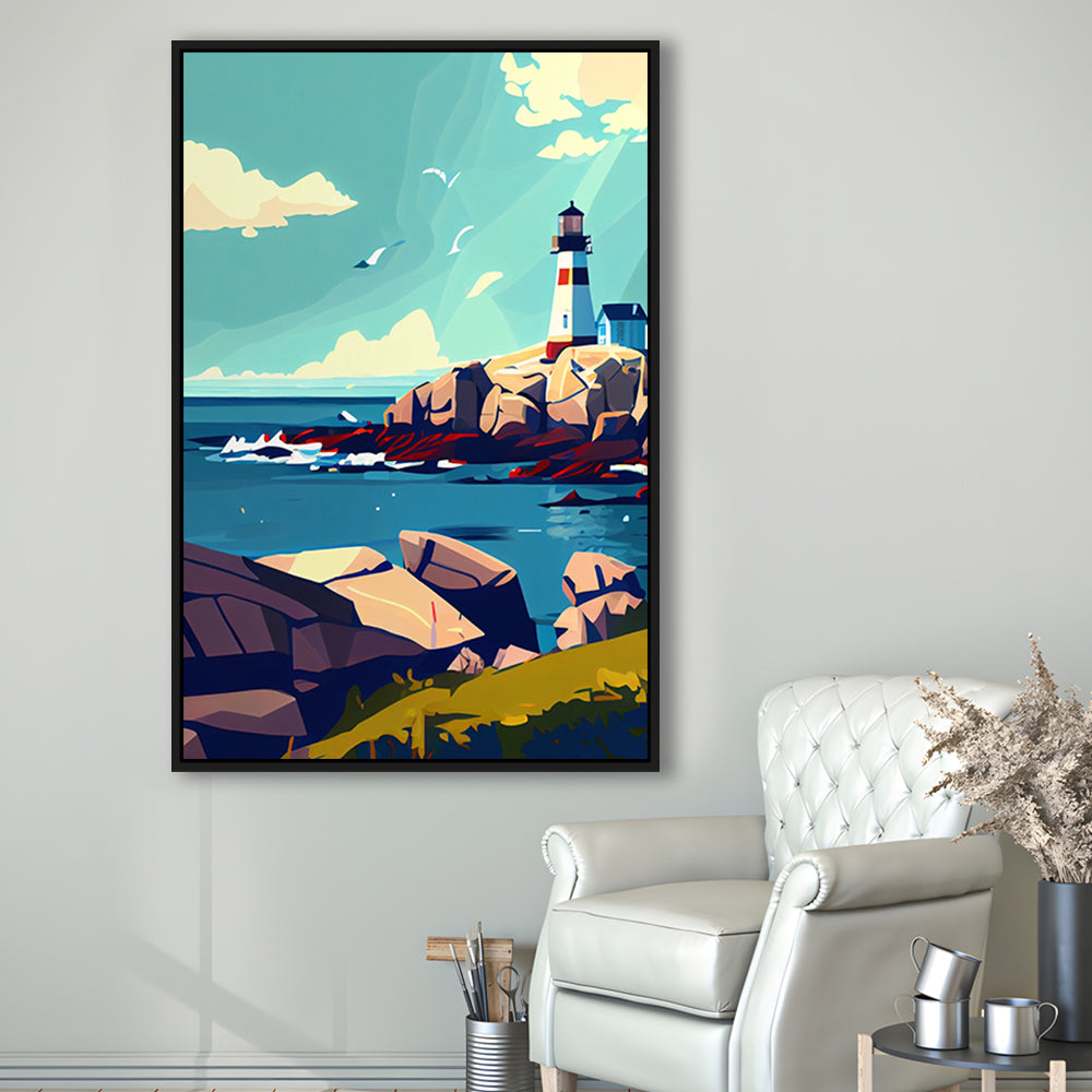 Maine Retro Art Print, Maine City Wall Art, Floating Framed Canvas Print, Framed Picture, Painting Canvas