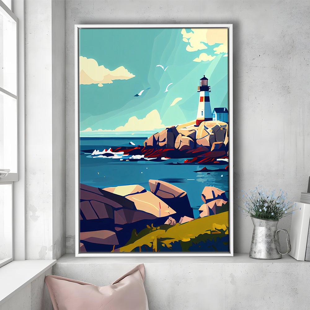 Maine Retro Art Print, Maine City Wall Art, Floating Framed Canvas Print, Framed Picture, Painting Canvas
