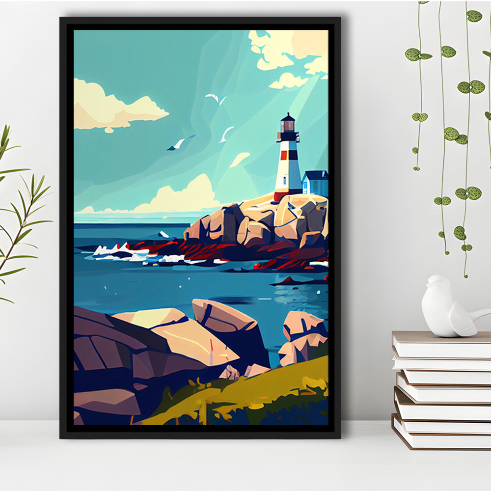 Maine Retro Art Print, Maine City Wall Art, Floating Framed Canvas Print, Framed Picture, Painting Canvas