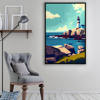 Maine Retro Art Print, Maine City Wall Art, Floating Framed Canvas Print, Framed Picture, Painting Canvas