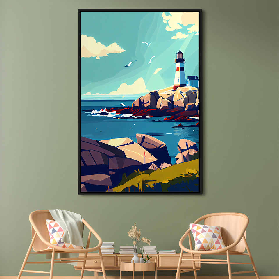 Maine Retro Art Print, Maine City Wall Art, Floating Framed Canvas Print, Framed Picture, Painting Canvas
