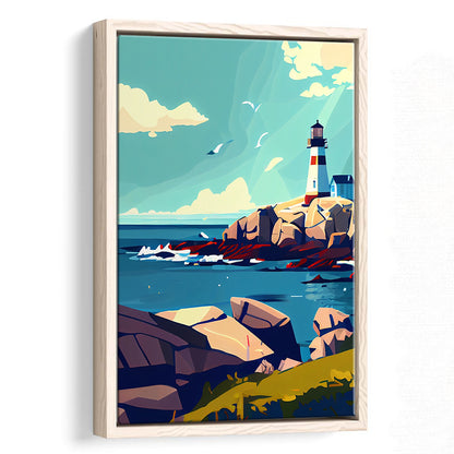 Maine Retro Art Print, Maine City Wall Art, Floating Framed Canvas Print, Framed Picture, Painting Canvas