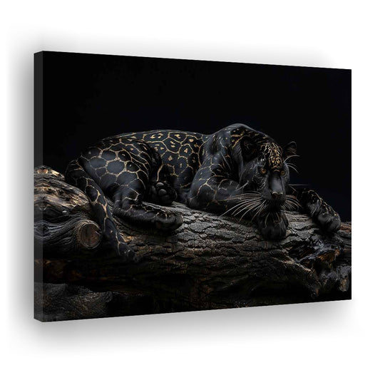 Majestic Black Panther with Gold Pattern Canvas Print, Cavas Print Wall Art Hom Decor