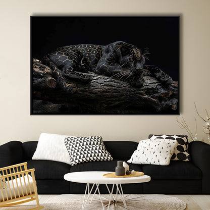 Majestic Black Panther With Gold Pattern Canvas Print, Framed Cavas Print, Floating Frame