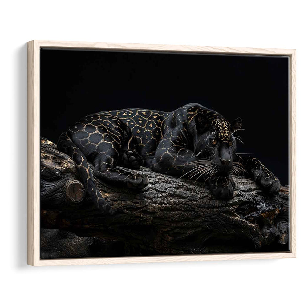 Majestic Black Panther With Gold Pattern Canvas Print, Framed Cavas Print, Floating Frame