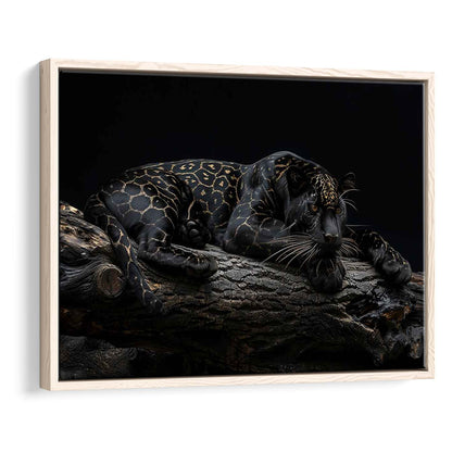 Majestic Black Panther With Gold Pattern Canvas Print, Framed Cavas Print, Floating Frame
