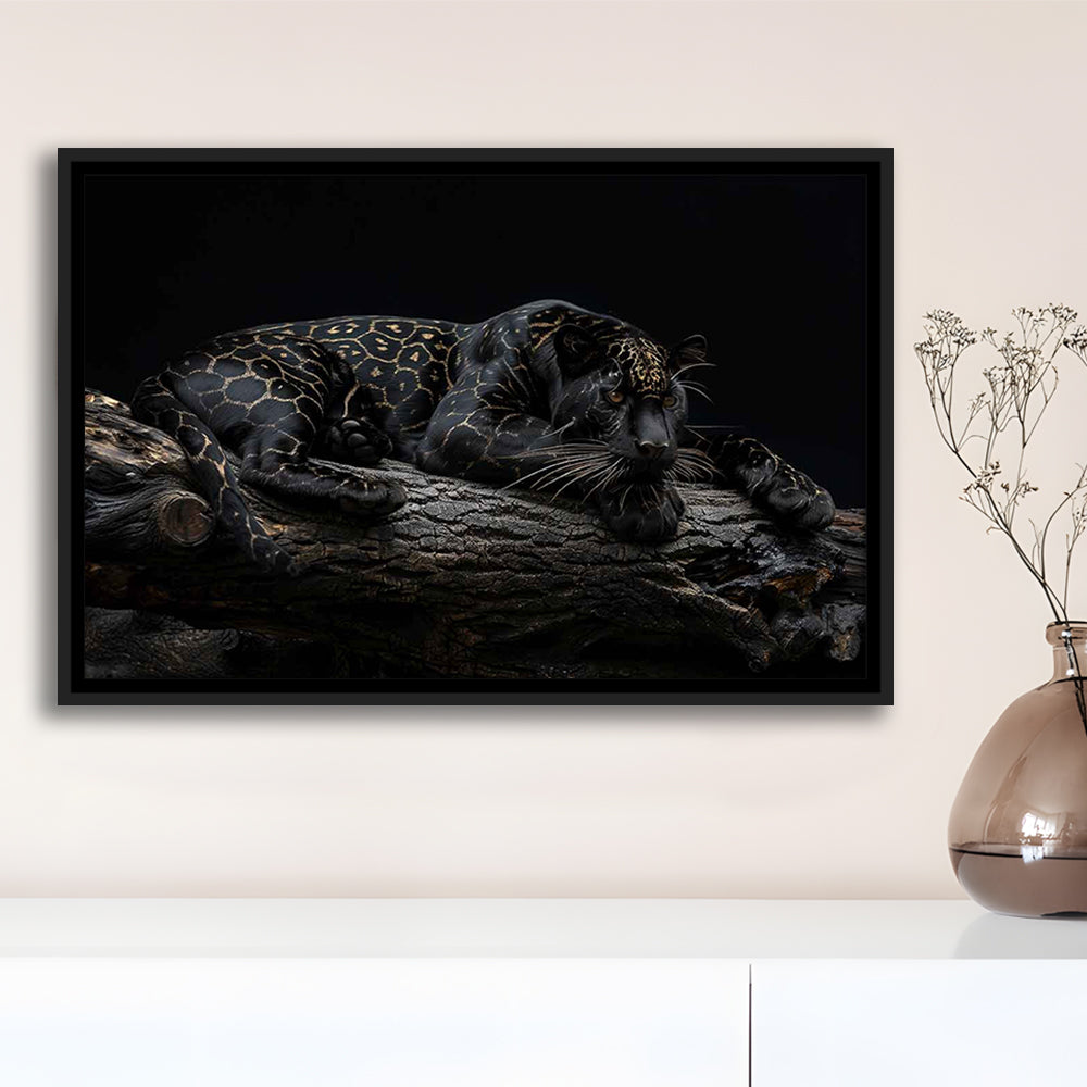 Majestic Black Panther With Gold Pattern Canvas Print, Framed Cavas Print, Floating Frame