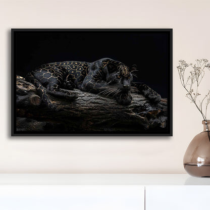 Majestic Black Panther With Gold Pattern Canvas Print, Framed Cavas Print, Floating Frame