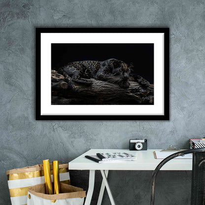 Majestic Black Panther With Gold Pattern Art Print, Framed Art Print White Border