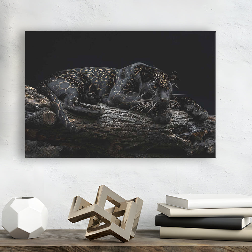 Majestic Black Panther with Gold Pattern Canvas Print, Cavas Print Wall Art Hom Decor
