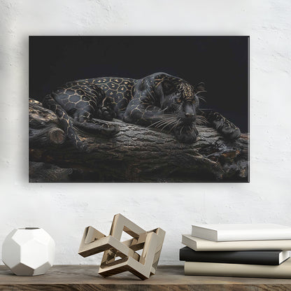 Majestic Black Panther with Gold Pattern Canvas Print, Cavas Print Wall Art Hom Decor