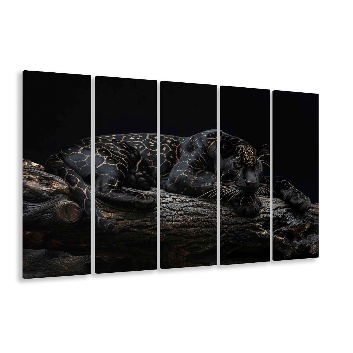 Majestic Black Panther with Gold Pattern Canvas Print, 5 Piece B Extra Large Cavas Print Wall Art Decor