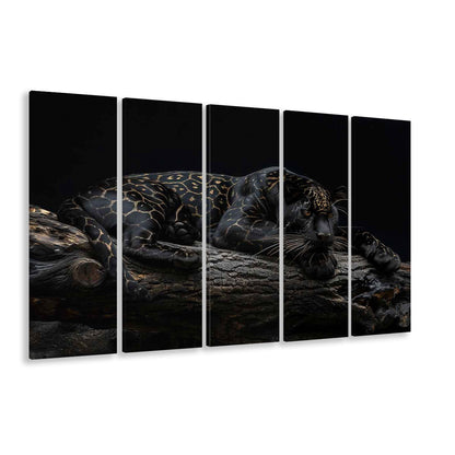 Majestic Black Panther with Gold Pattern Canvas Print, 5 Piece B Extra Large Cavas Print Wall Art Decor