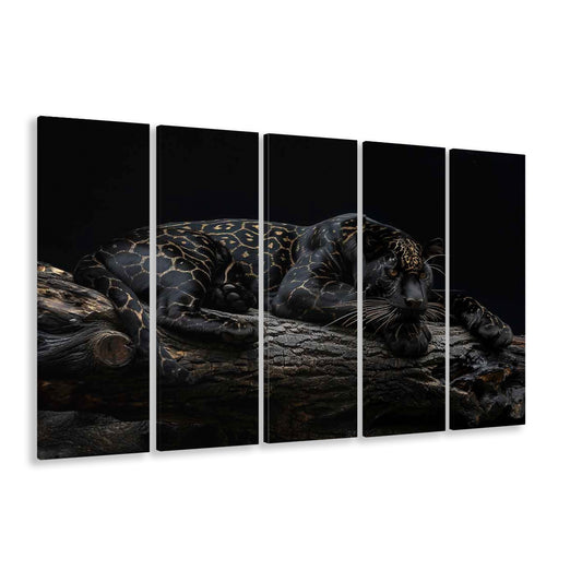 Majestic Black Panther with Gold Pattern Canvas Print, 5 Piece B Extra Large Cavas Print Wall Art Decor