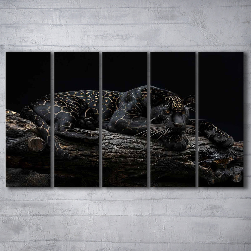 Majestic Black Panther with Gold Pattern Canvas Print, 5 Piece B Extra Large Cavas Print Wall Art Decor