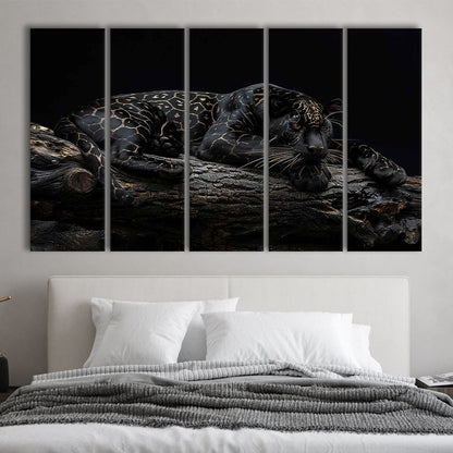 Majestic Black Panther with Gold Pattern Canvas Print, 5 Piece B Extra Large Cavas Print Wall Art Decor