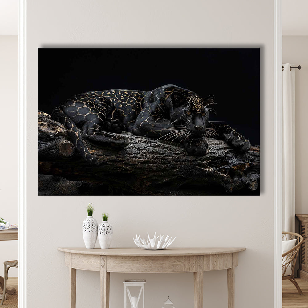 Majestic Black Panther with Gold Pattern Canvas Print, Cavas Print Wall Art Hom Decor