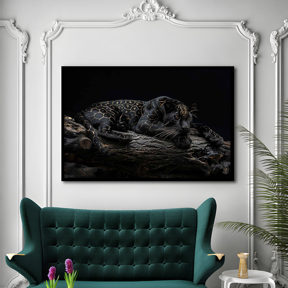 Majestic Black Panther With Gold Pattern Art Prints, Framed Art Print, Picture Framed