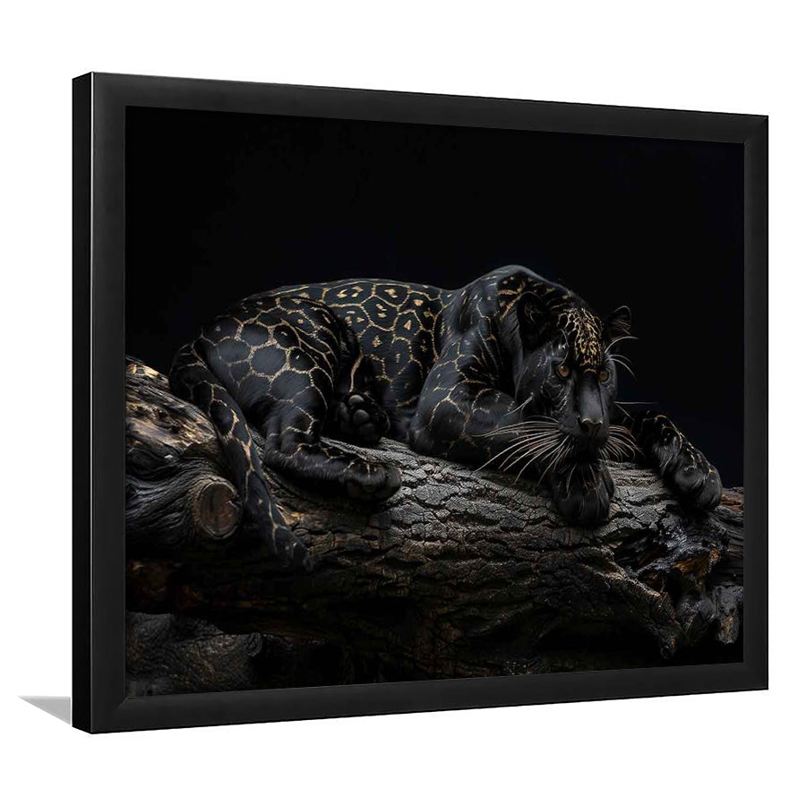 Majestic Black Panther With Gold Pattern Art Prints, Framed Art Print, Picture Framed