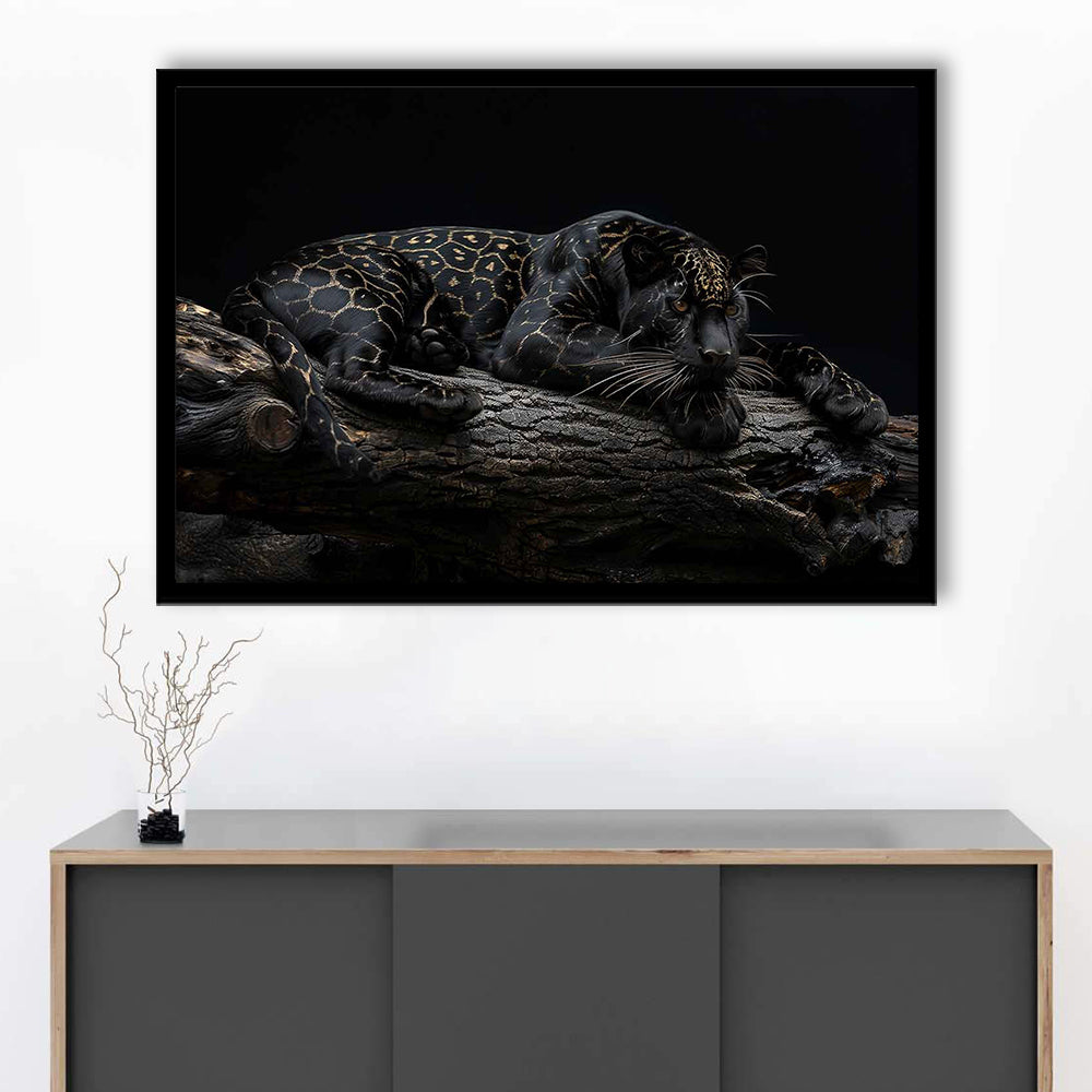 Majestic Black Panther With Gold Pattern Art Prints, Framed Art Print, Picture Framed