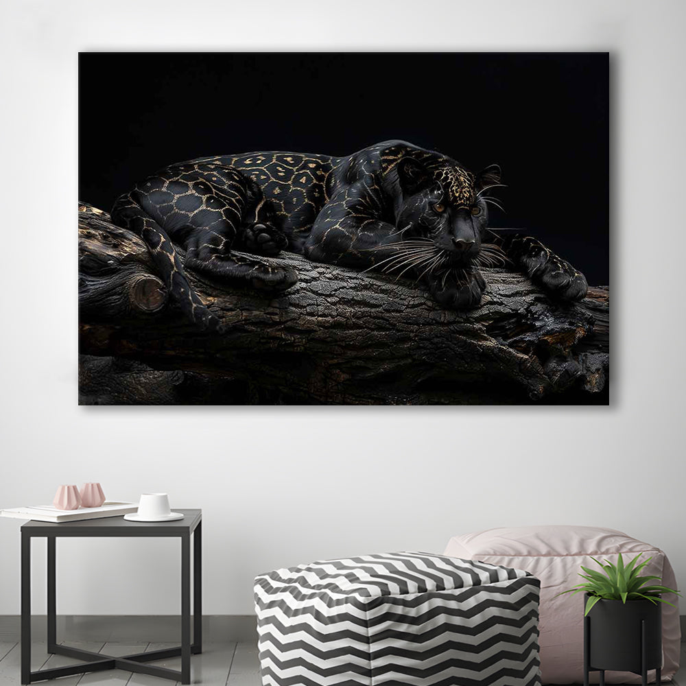 Majestic Black Panther with Gold Pattern Canvas Print, Cavas Print Wall Art Hom Decor