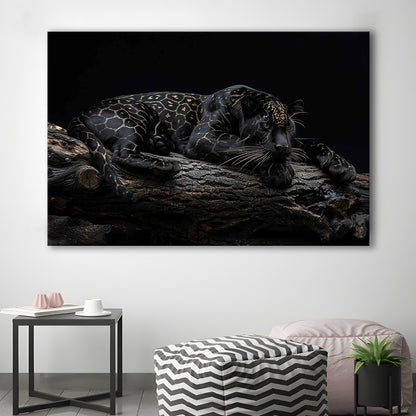 Majestic Black Panther with Gold Pattern Canvas Print, Cavas Print Wall Art Hom Decor
