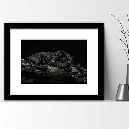 Majestic Black Panther With Gold Pattern Art Print, Framed Art Print White Border