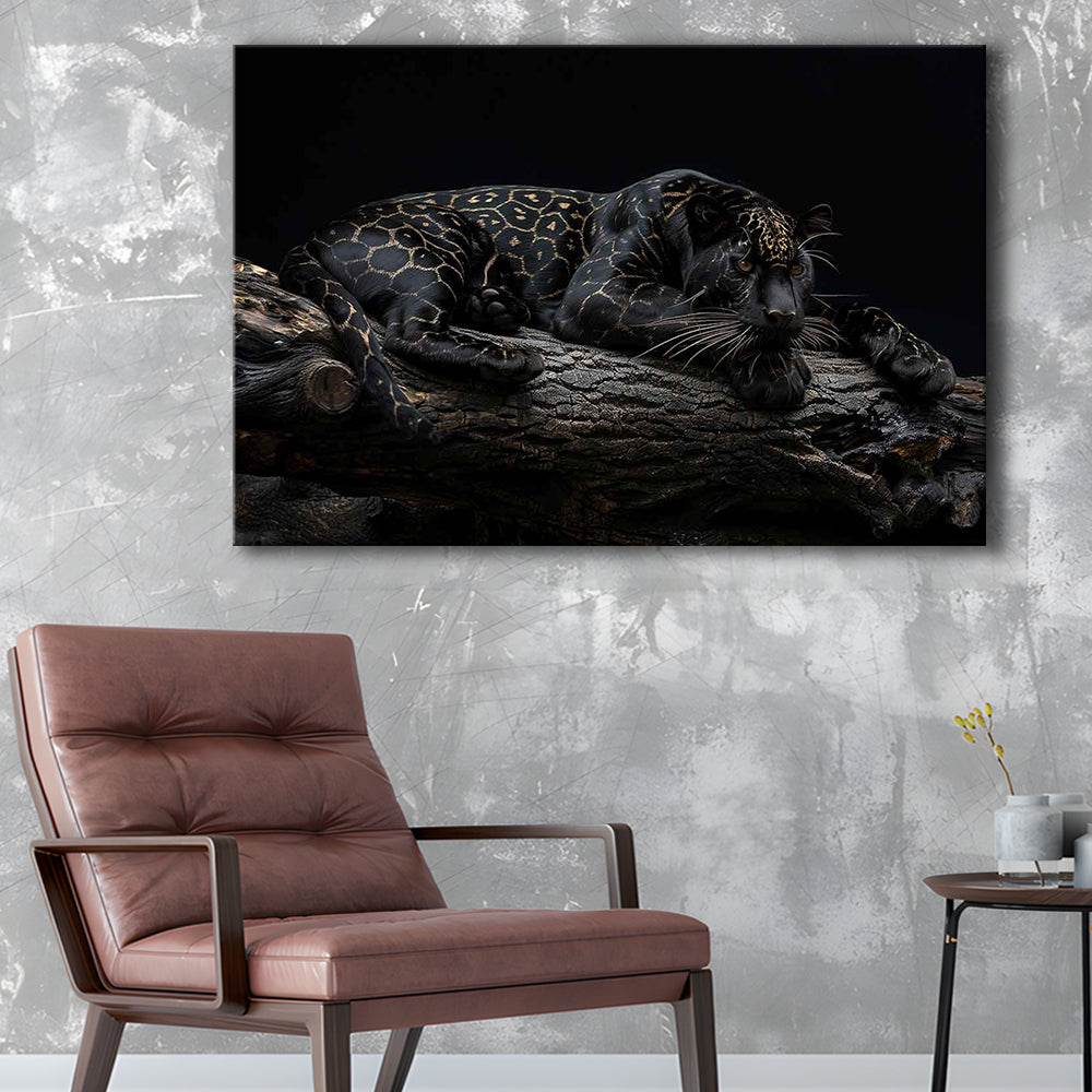 Majestic Black Panther with Gold Pattern Canvas Print, Cavas Print Wall Art Hom Decor