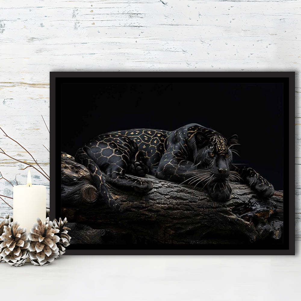 Majestic Black Panther With Gold Pattern Canvas Print, Framed Cavas Print, Floating Frame