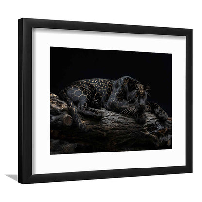Majestic Black Panther With Gold Pattern Art Print, Framed Art Print White Border