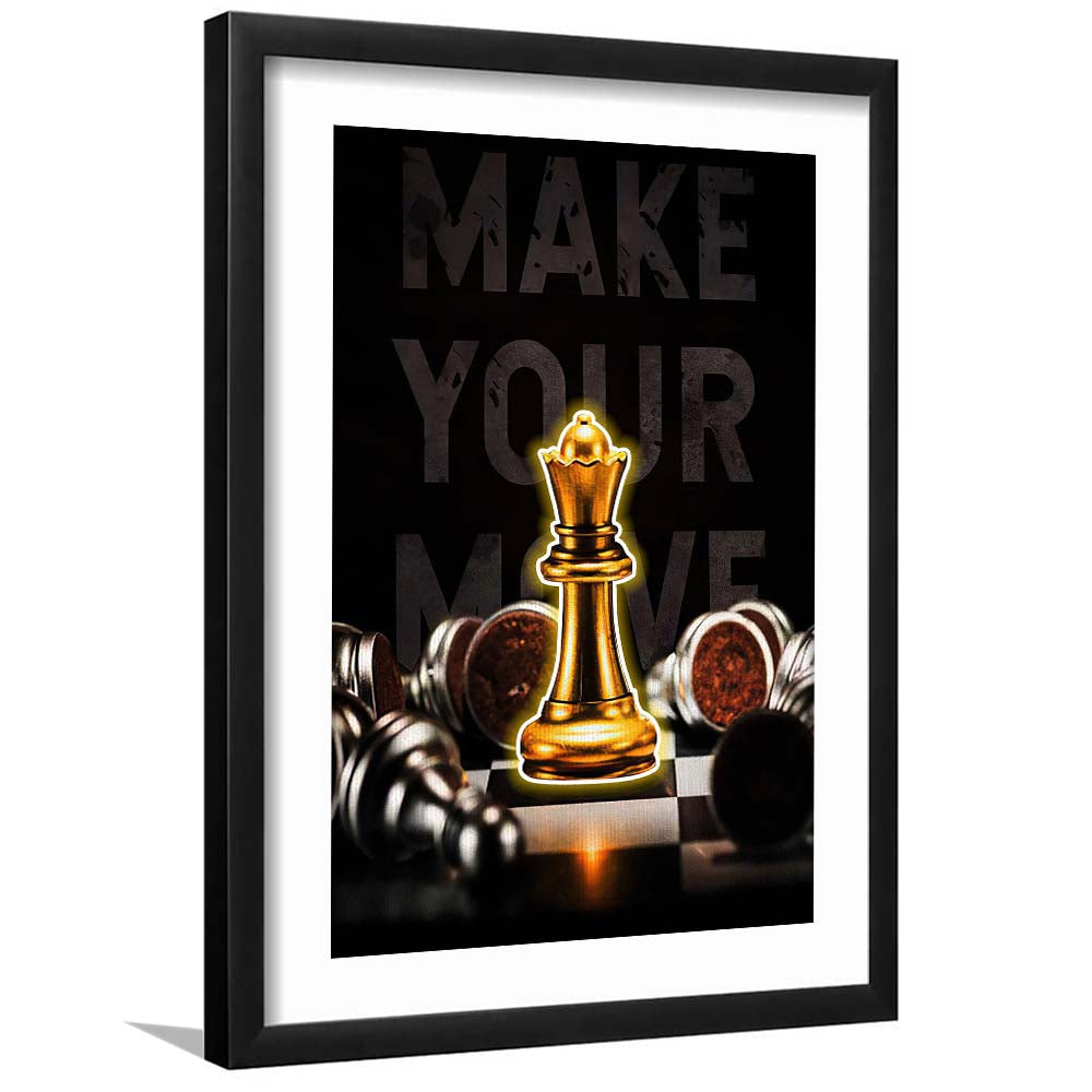 Make Your Move, Neon Sign Effect, Framed Art Print, Luxury Pictures Framed, White Border